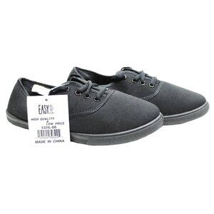Easy USA - Womens Canvas Lace Up Shoe with Padded Insole Black Size 8